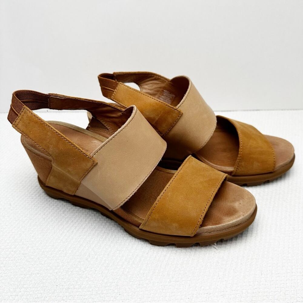 Sorel Joannie Wedge Heel Sandals Slingback Neutral Tan 9 1/2